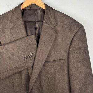 Alan Flusser Men's 44 L Brown Herringbone Blazer‎ Polyester Blend Sport Coat